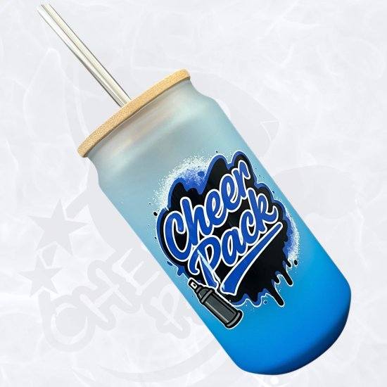 Glas 18oz transulent blau - Cheer Pack Design Graffiti
